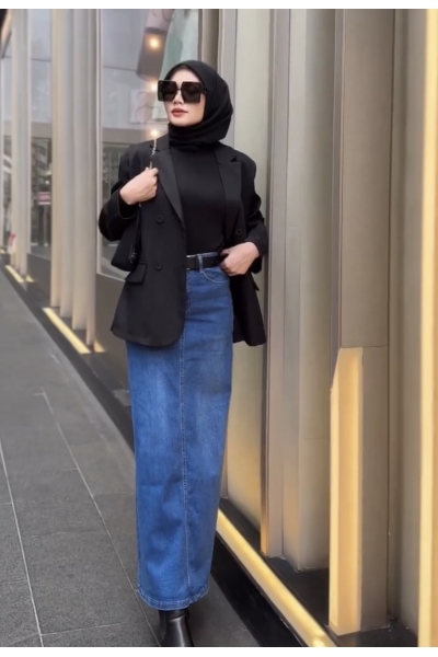 Maxi Denim Skirt in Medium Blue Maxi Denim Skirt in Medium Blue